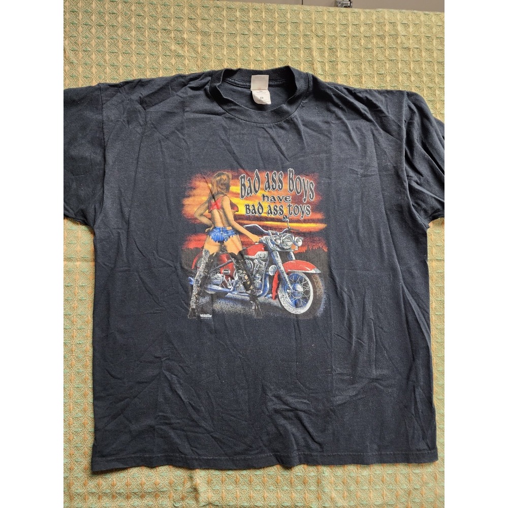 Vintage Y2K Born Wild Bikers Bad Boys Toys Sexy Pinup T-Shirt XXL